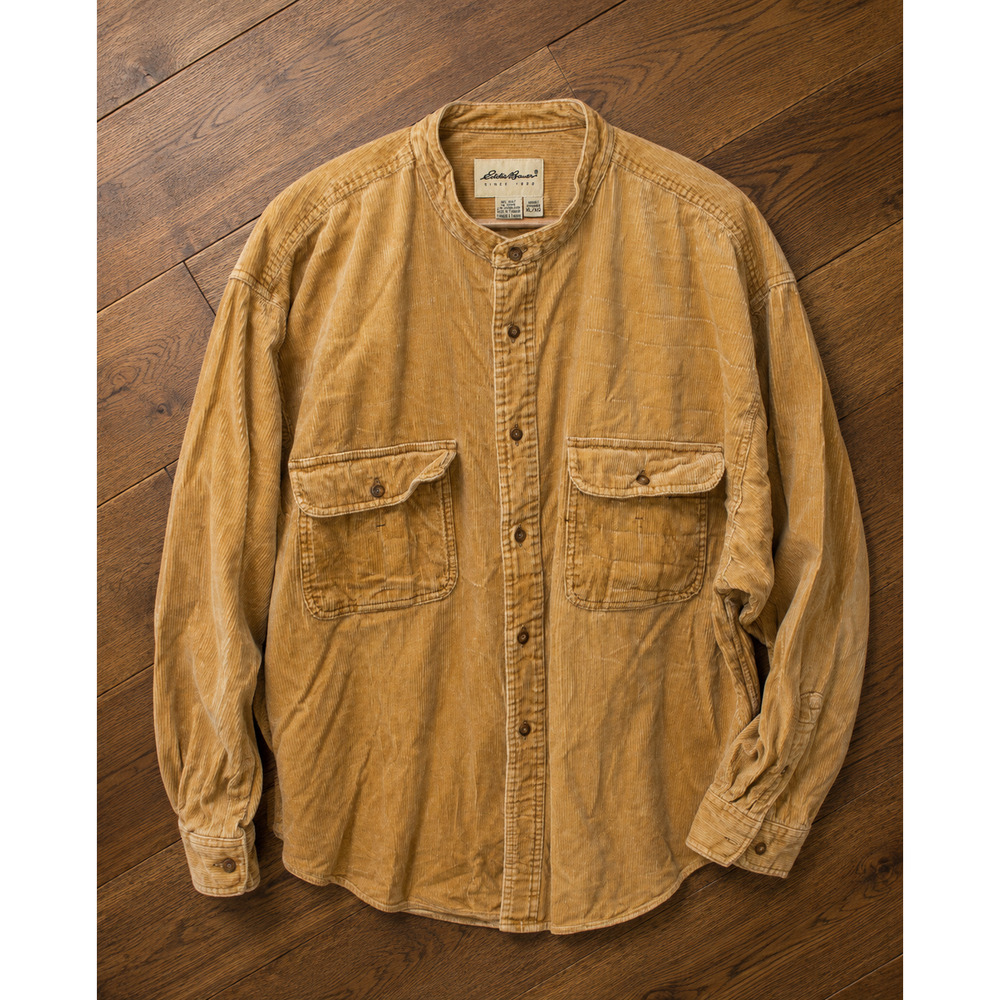 Eddie Bauer Vintage 90s Band Collar Corduroy Shirt Mens XL Mustard Yellow EUC - Picture 9 of 9